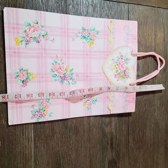 Vintage 1980's Pink Girly Pastel Floral Kawaii Gift Bag Ribbon Bow - Picture 9 of 16